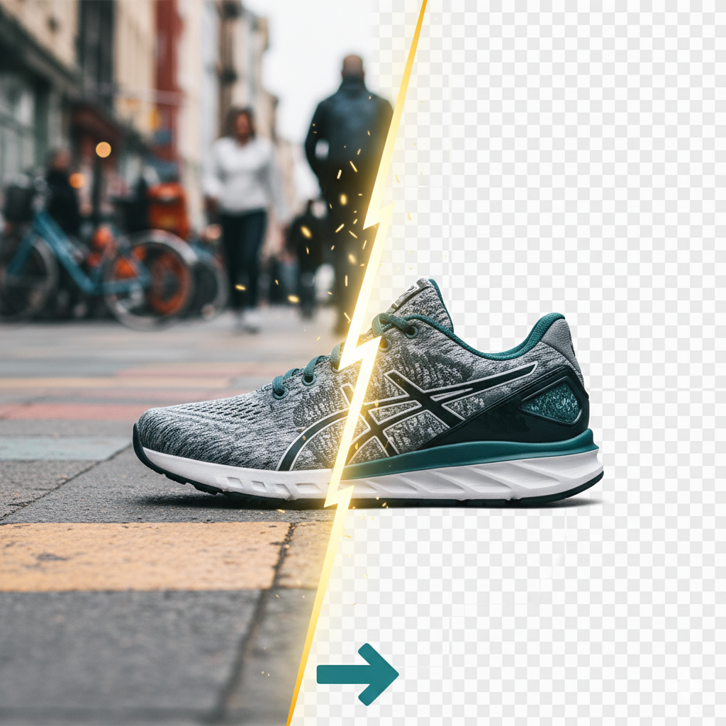 Interactive image slider comparison showing background removal in action.